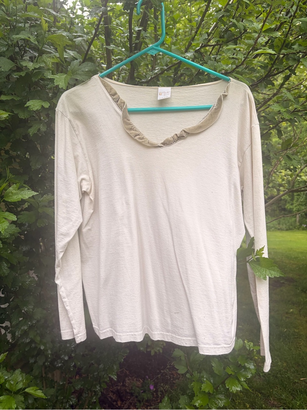 Women's Long-Sleeve Ruffled Neck Top - Cream
